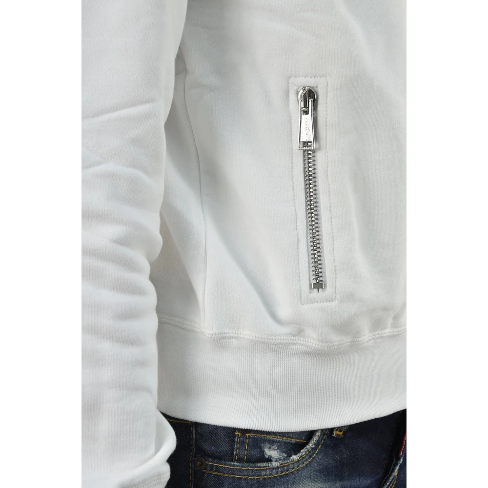 Sudadera Blanca con Cremallera y Bolsillo