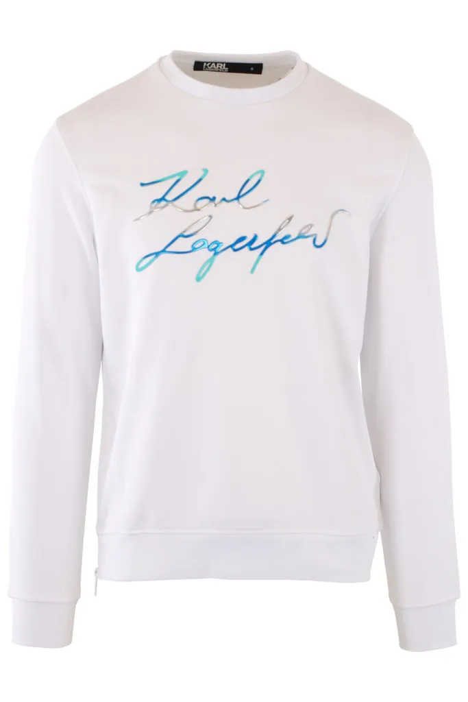 Sudadera blanca con logo azul multicolor