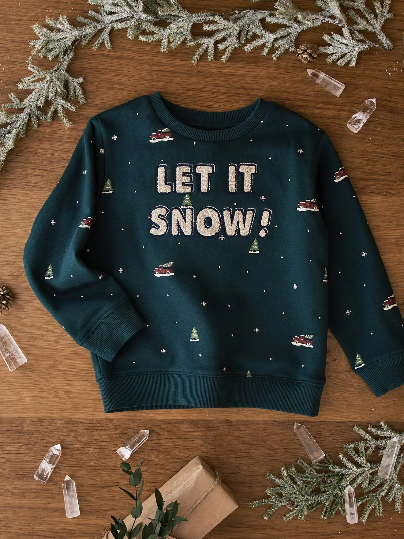 Sudadera con motivos navideños y mensaje de rizo para niño