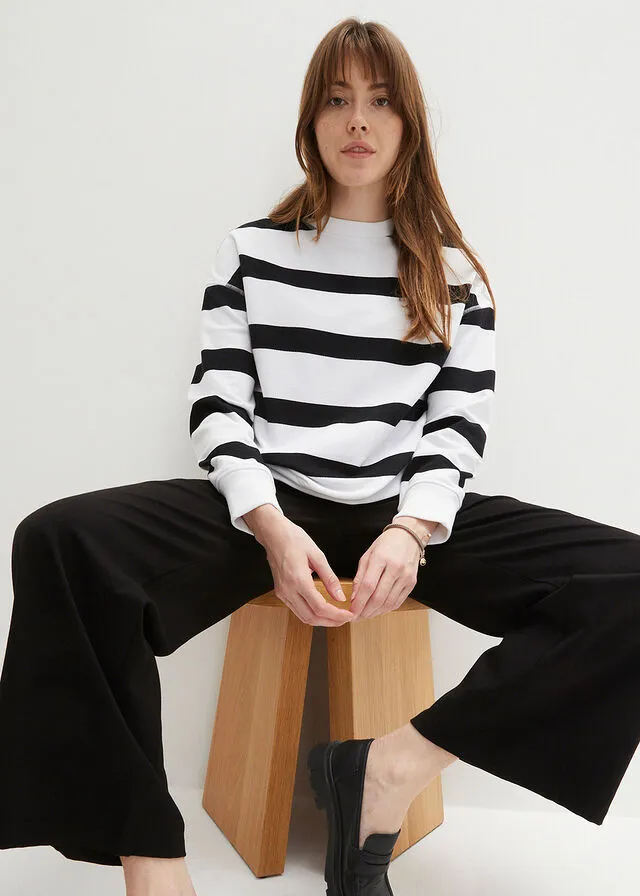 SUDADERA OVERSIZE DE RAYAS CON POLIéSTER RECICLADO BLANCONEGRO CON RAYAS