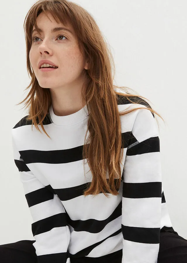 SUDADERA OVERSIZE DE RAYAS CON POLIéSTER RECICLADO BLANCONEGRO CON RAYAS