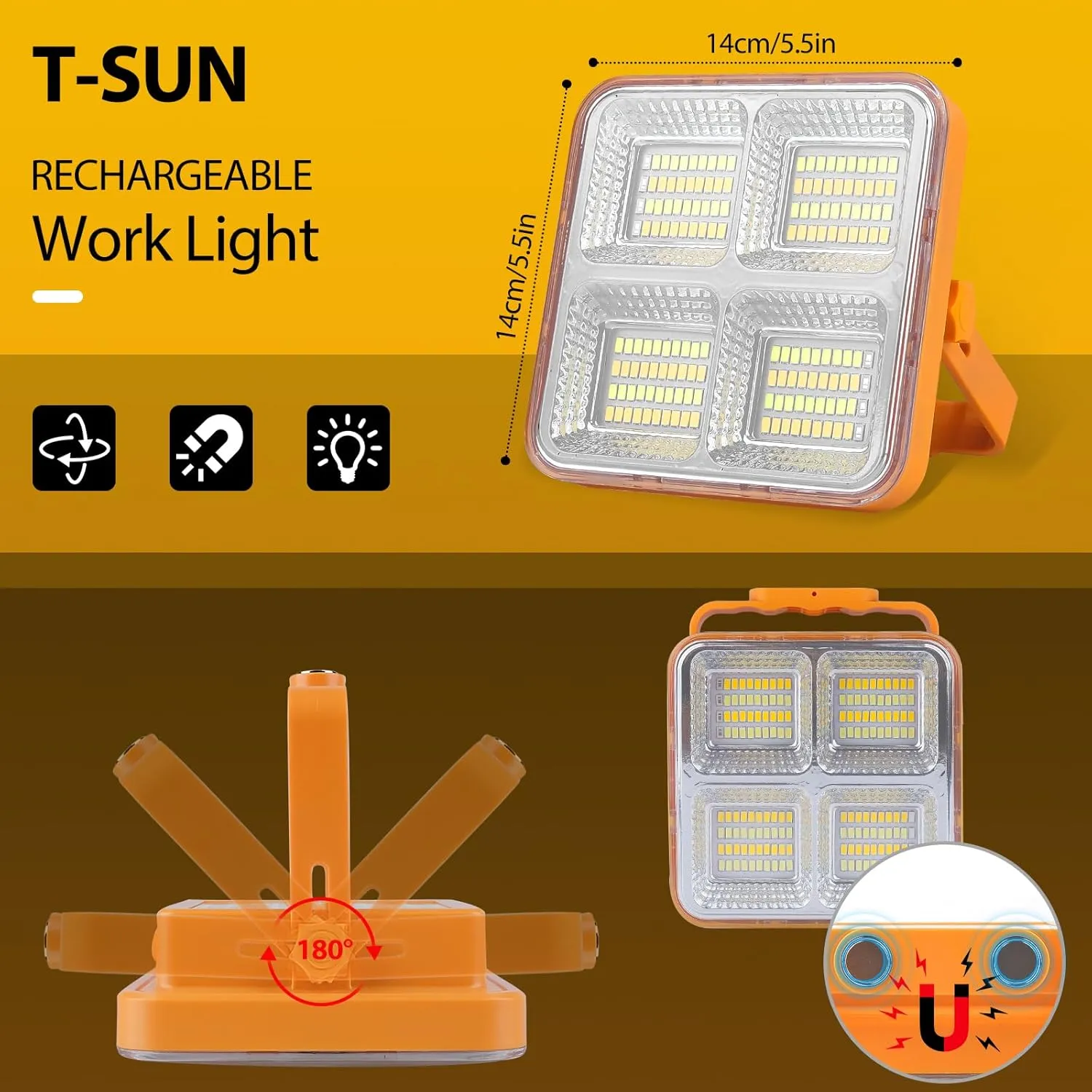 TSUN 2 PACKS SOLAR FOCO LED RECARGABLE 60W 5 MODOS FOCO LED BATERIA 160 LED FOCO DE TRABAJO LED LáMPARA DE CAMPING PORTáTIL CON