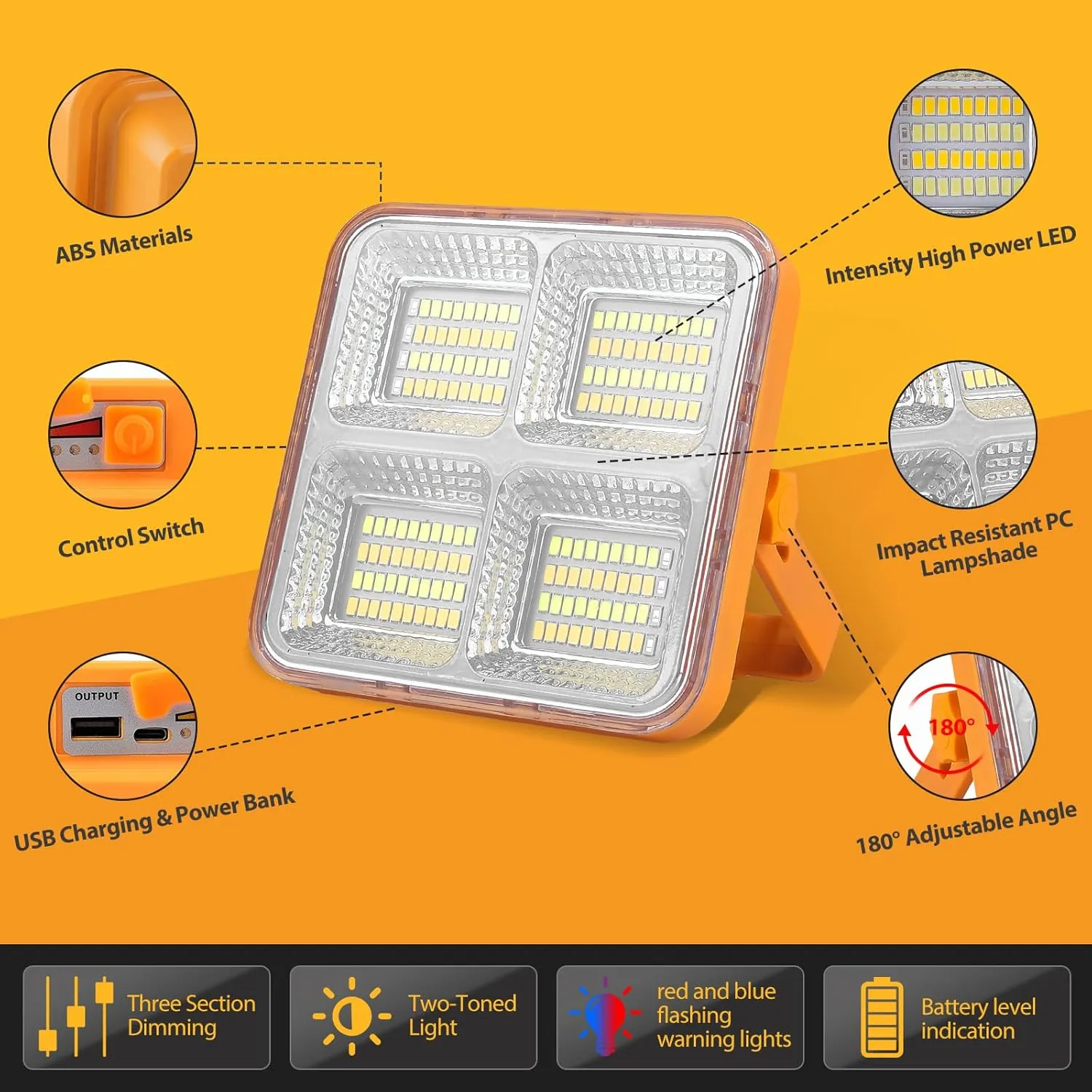 TSUN 2 PACKS SOLAR FOCO LED RECARGABLE 60W 5 MODOS FOCO LED BATERIA 160 LED FOCO DE TRABAJO LED LáMPARA DE CAMPING PORTáTIL CON