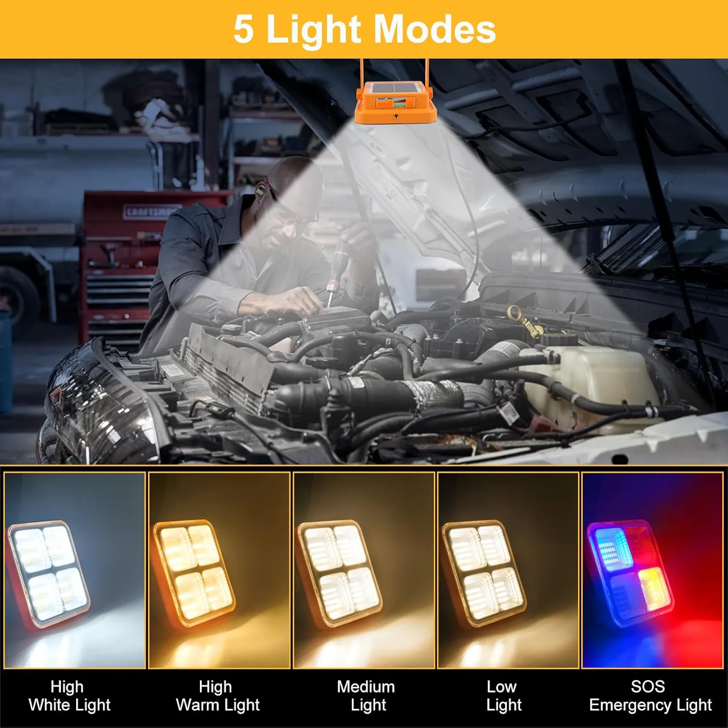 TSUN 2 PACKS SOLAR FOCO LED RECARGABLE 60W 5 MODOS FOCO LED BATERIA 160 LED FOCO DE TRABAJO LED LáMPARA DE CAMPING PORTáTIL CON