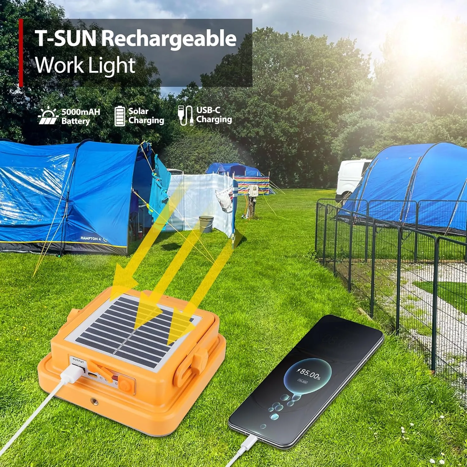 TSUN 2 PACKS SOLAR FOCO LED RECARGABLE 60W 5 MODOS FOCO LED BATERIA 160 LED FOCO DE TRABAJO LED LáMPARA DE CAMPING PORTáTIL CON