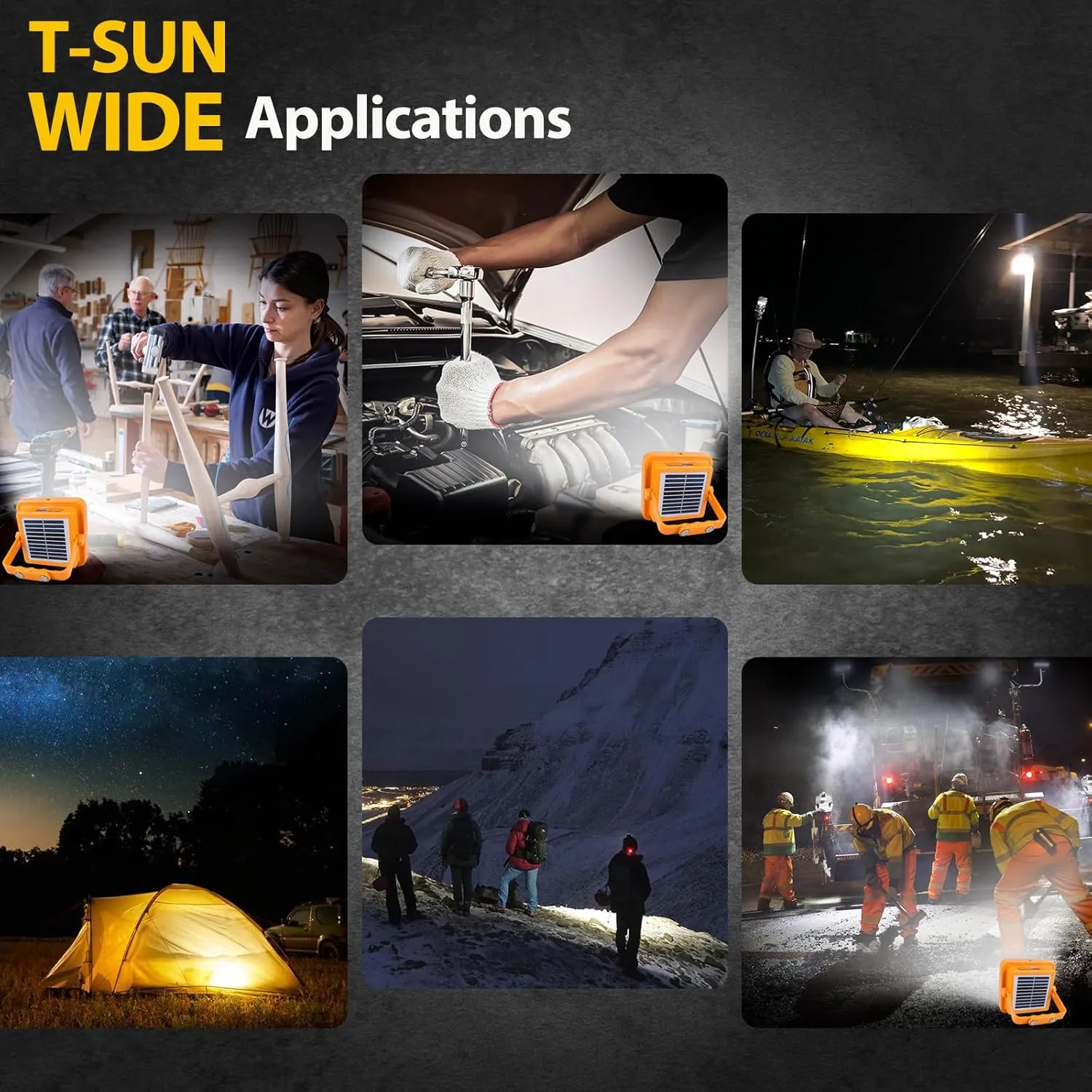 TSUN 2 PACKS SOLAR FOCO LED RECARGABLE 60W 5 MODOS FOCO LED BATERIA 160 LED FOCO DE TRABAJO LED LáMPARA DE CAMPING PORTáTIL CON