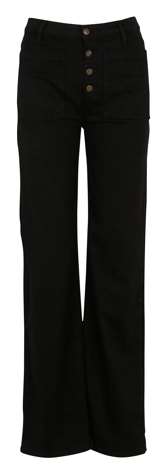 THADEE  PANTALóN ACAMPANADO CON CIERRE DE BOTONES EN MEZCLA DE ALGODóN EN NEGRO