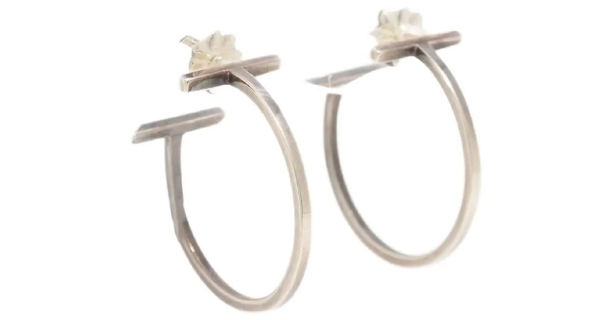 Tiffany & Co Pendientes de aro de alambre en forma de T de plata 