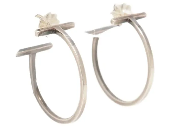 Tiffany & Co Pendientes de aro de alambre en forma de T de plata 