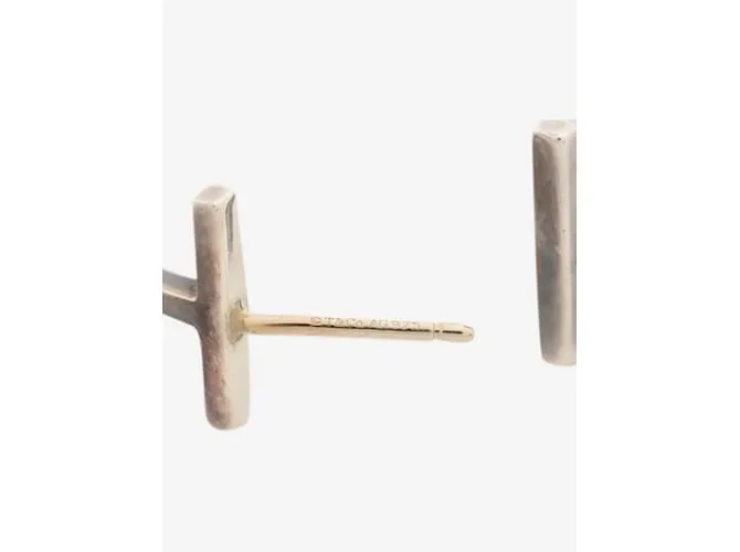 Tiffany & Co Pendientes de aro de alambre en forma de T de plata 