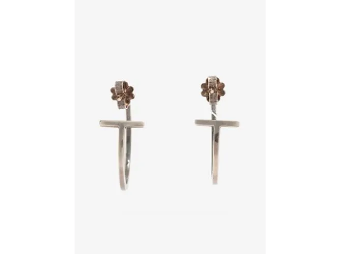 Tiffany & Co Pendientes de aro de alambre en forma de T de plata 