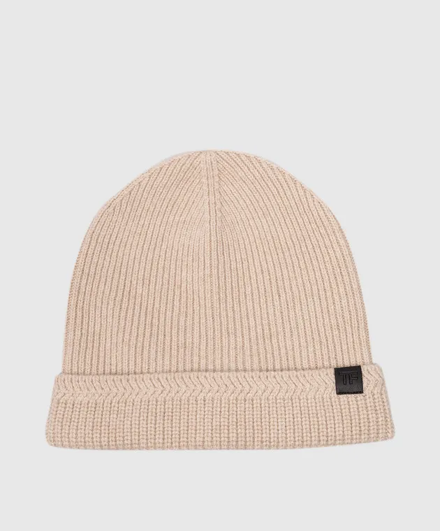 Tom Ford Beige wool and cashmere cap with logo