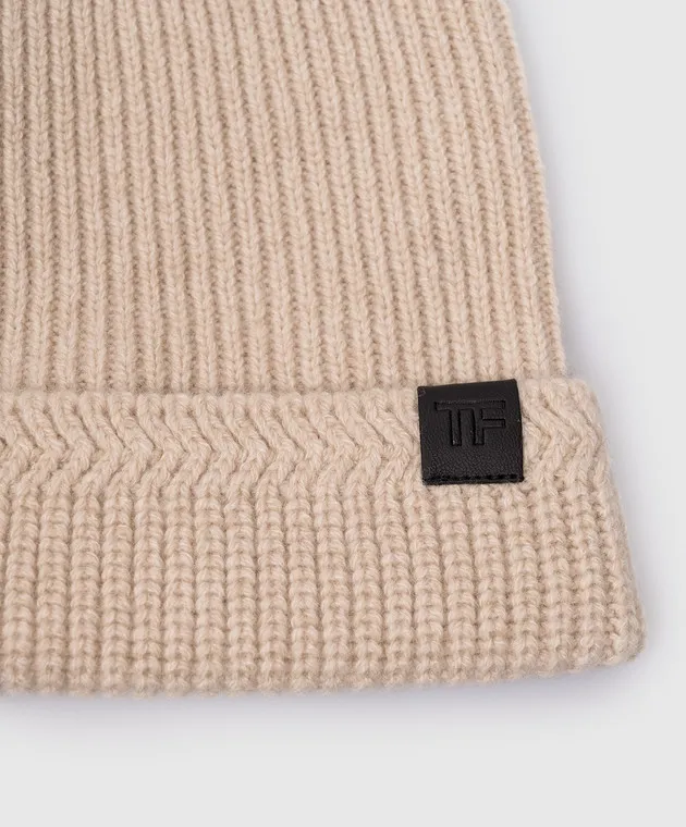 Tom Ford Beige wool and cashmere cap with logo