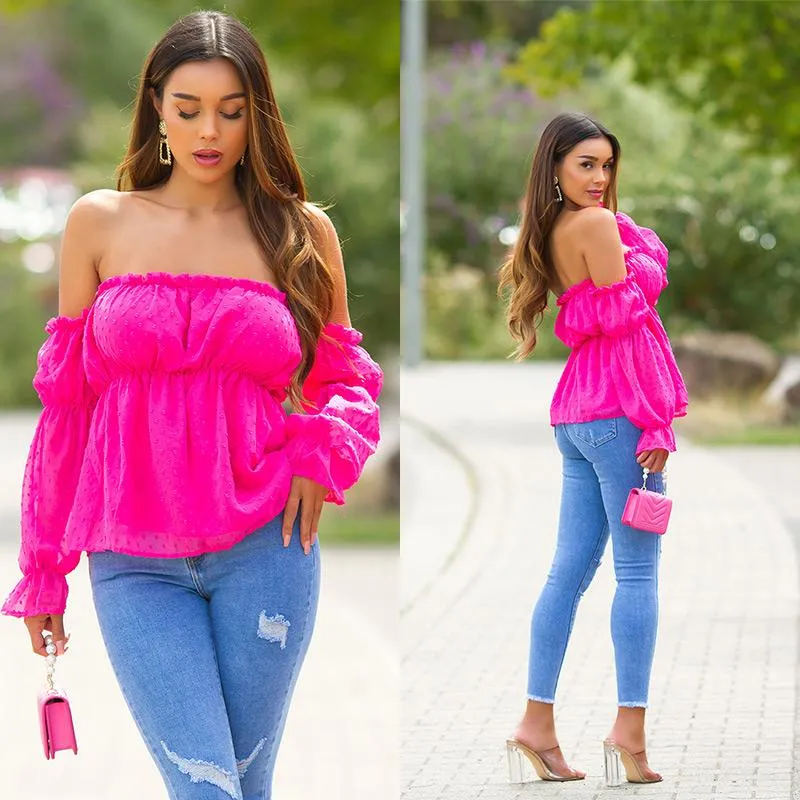 Top babydoll de hombro descubierto rosa