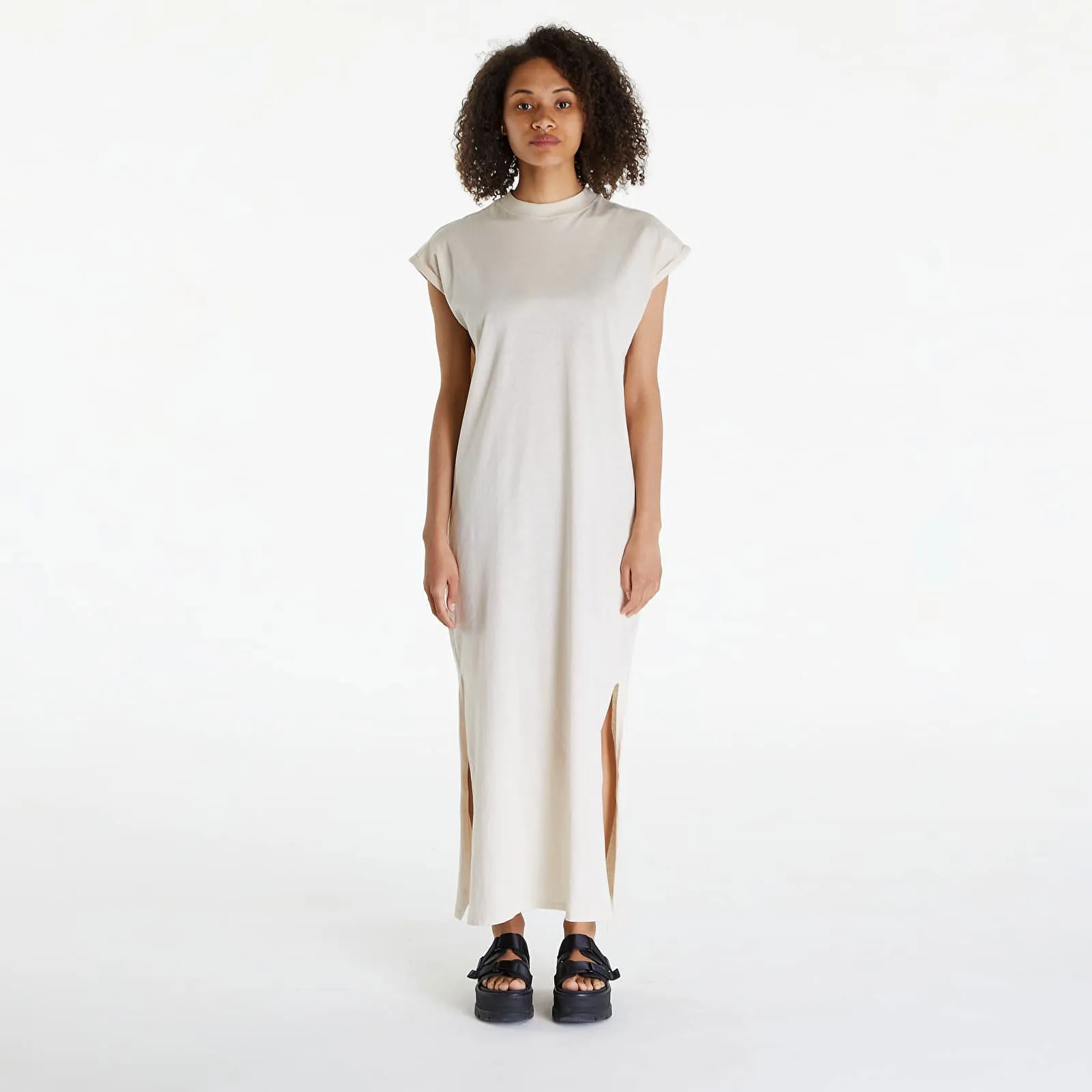 Urban Classics Dresses Ladies Long Extended Shoulder Dress Whitesand