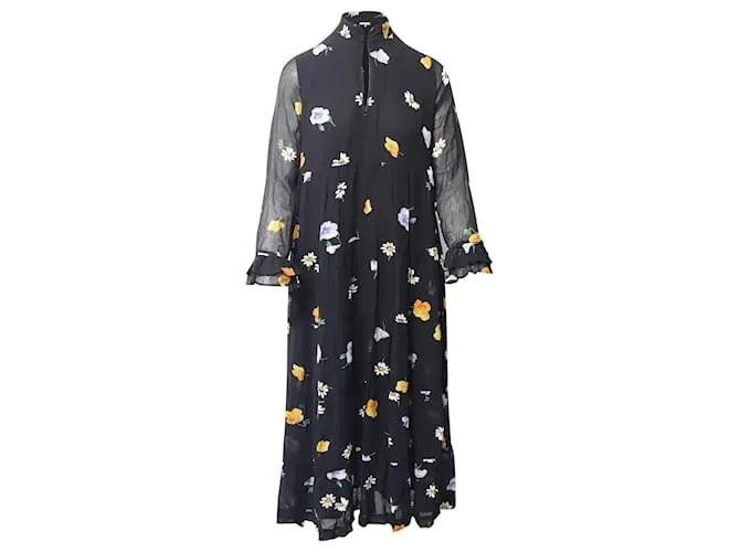 VESTIDO A MEDIDA CON ESCALERA GANNI THE KATE EN VISCOSA CON ESTAMPADO NEGRO 