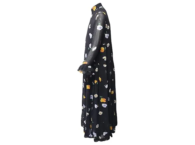 VESTIDO A MEDIDA CON ESCALERA GANNI THE KATE EN VISCOSA CON ESTAMPADO NEGRO 