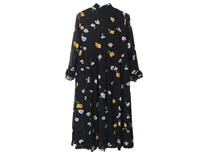VESTIDO A MEDIDA CON ESCALERA GANNI THE KATE EN VISCOSA CON ESTAMPADO NEGRO 
