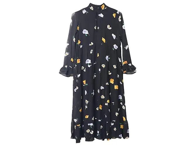 VESTIDO A MEDIDA CON ESCALERA GANNI THE KATE EN VISCOSA CON ESTAMPADO NEGRO 