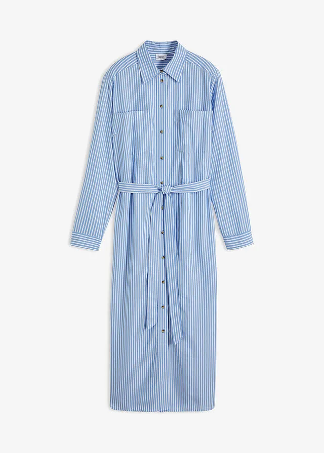 VESTIDO CAMISERO DE RAYAS CON CORDóN AZUL PROVENZALBLANCO DE RAYAS