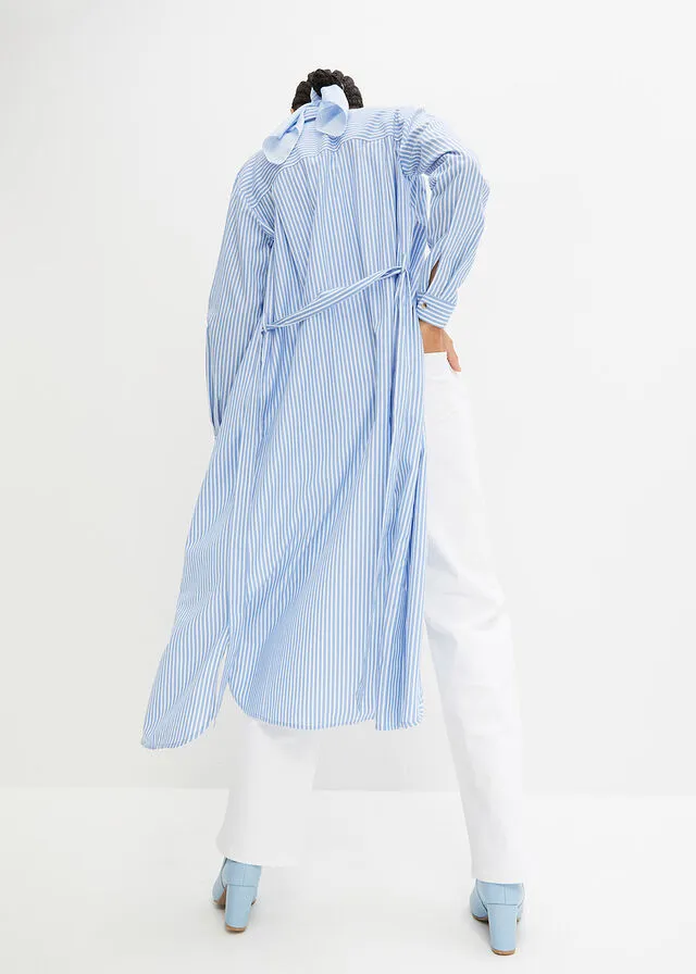VESTIDO CAMISERO DE RAYAS CON CORDóN AZUL PROVENZALBLANCO DE RAYAS