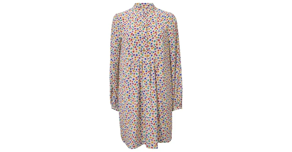 Vestido camisero de seda multicolor con estampado de estrellas de Saint Laurent 