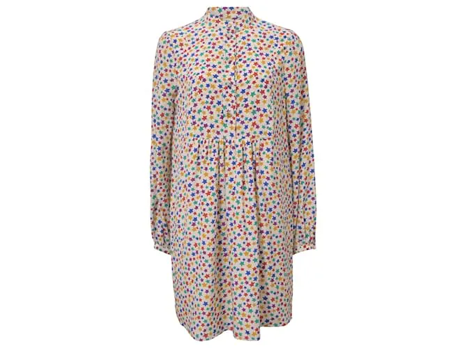 Vestido camisero de seda multicolor con estampado de estrellas de Saint Laurent 