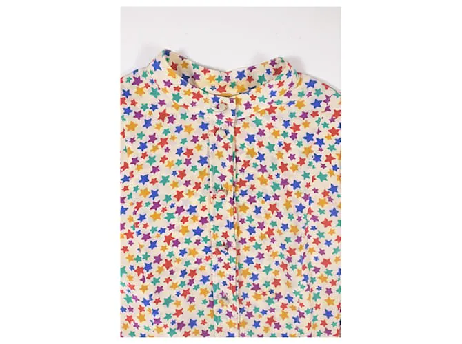 Vestido camisero de seda multicolor con estampado de estrellas de Saint Laurent 
