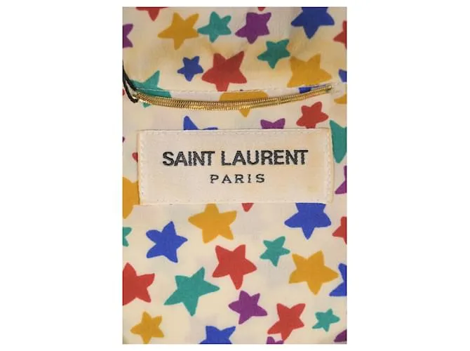 Vestido camisero de seda multicolor con estampado de estrellas de Saint Laurent 