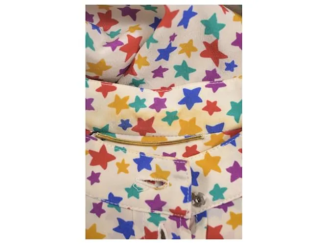 Vestido camisero de seda multicolor con estampado de estrellas de Saint Laurent 