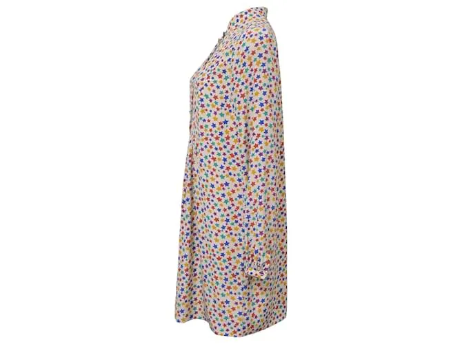 Vestido camisero de seda multicolor con estampado de estrellas de Saint Laurent 