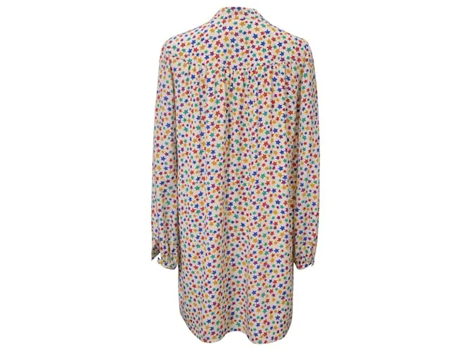 Vestido camisero de seda multicolor con estampado de estrellas de Saint Laurent 