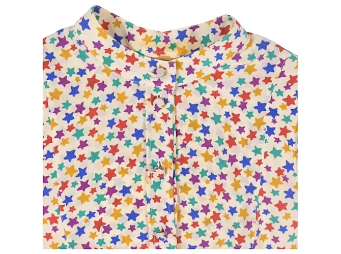 Vestido camisero de seda multicolor con estampado de estrellas de Saint Laurent 