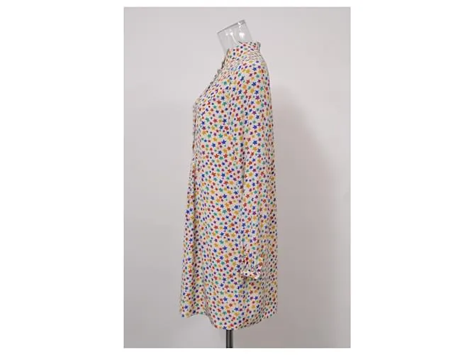 Vestido camisero de seda multicolor con estampado de estrellas de Saint Laurent 