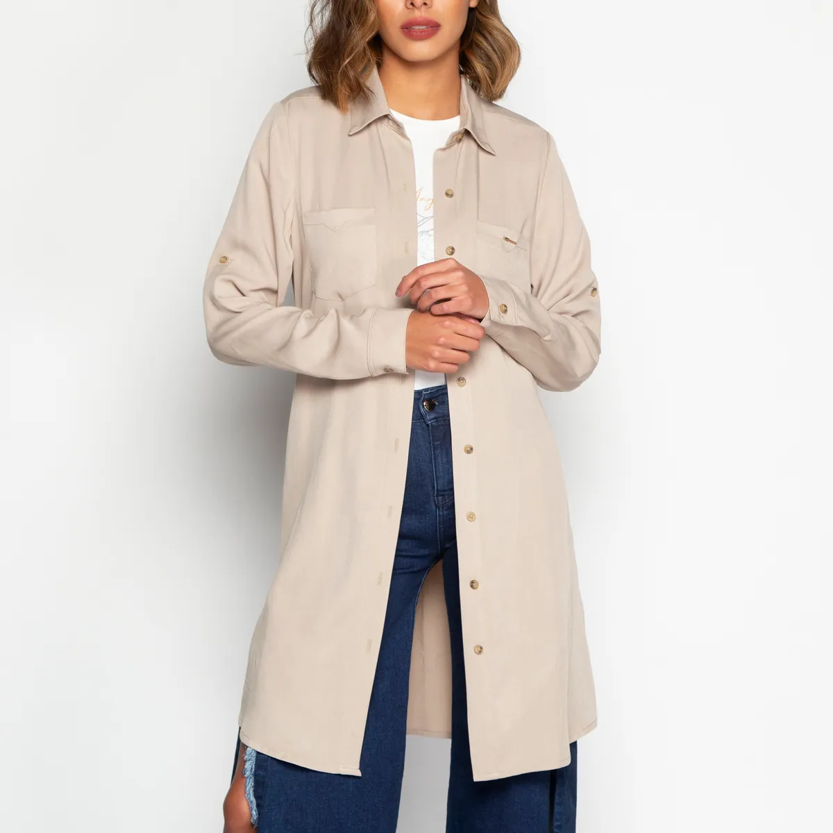 Vestido Camisero Manga Larga Gold Stay