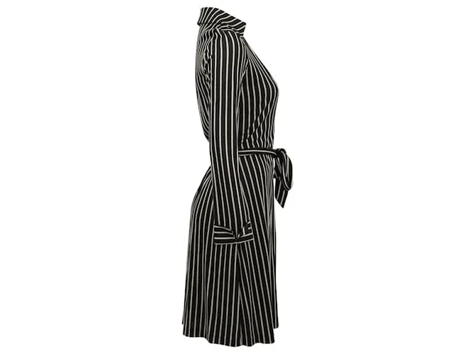Vestido cruzado de seda negra a rayas con patrón de cuerda Interwind de Diane Von Furstenberg Negro 