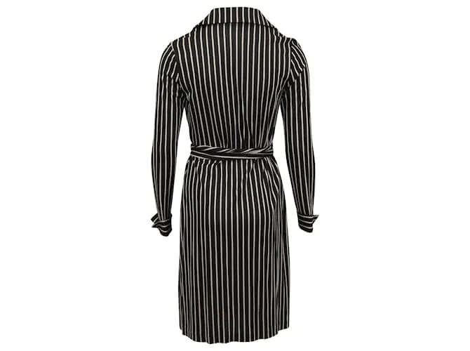 Vestido cruzado de seda negra a rayas con patrón de cuerda Interwind de Diane Von Furstenberg Negro 