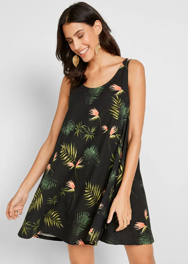 VESTIDO DE VERANO SOSTENIBLE NEGROVERDE ESTAMPADO
