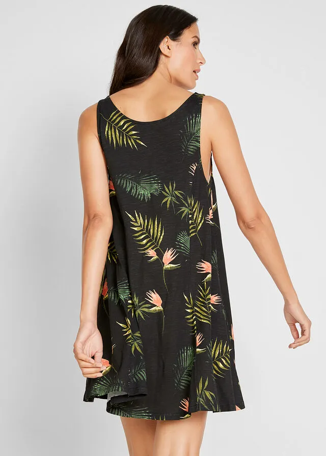VESTIDO DE VERANO SOSTENIBLE NEGROVERDE ESTAMPADO