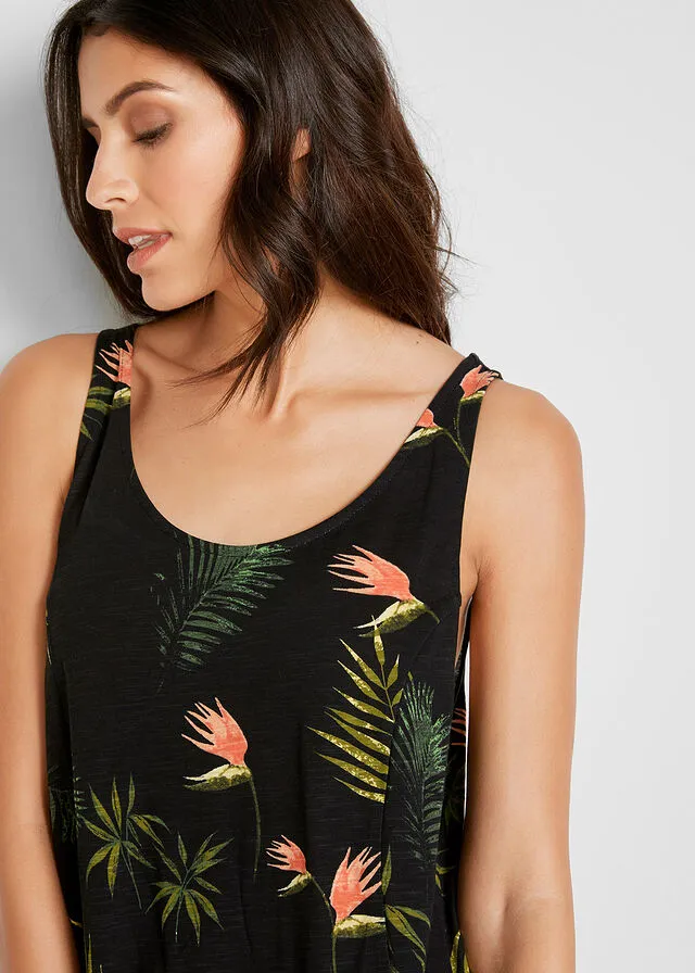VESTIDO DE VERANO SOSTENIBLE NEGROVERDE ESTAMPADO