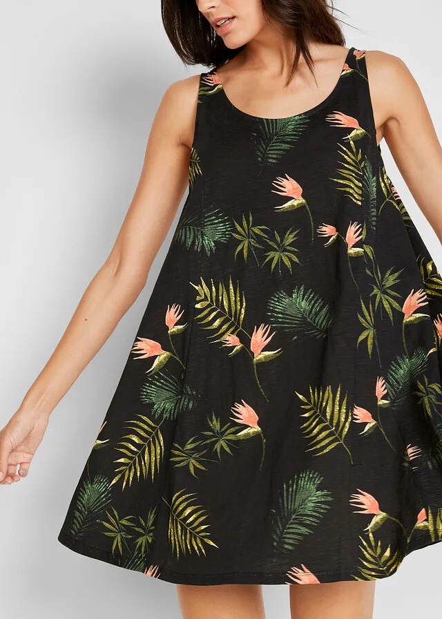 VESTIDO DE VERANO SOSTENIBLE NEGROVERDE ESTAMPADO