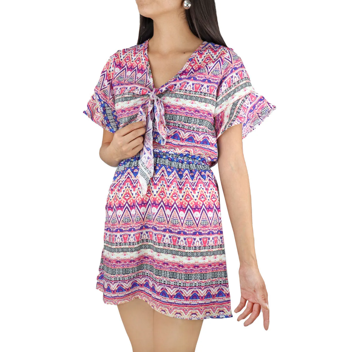 Vestido Juvenil con Moo Frontal color Rosa con Azul