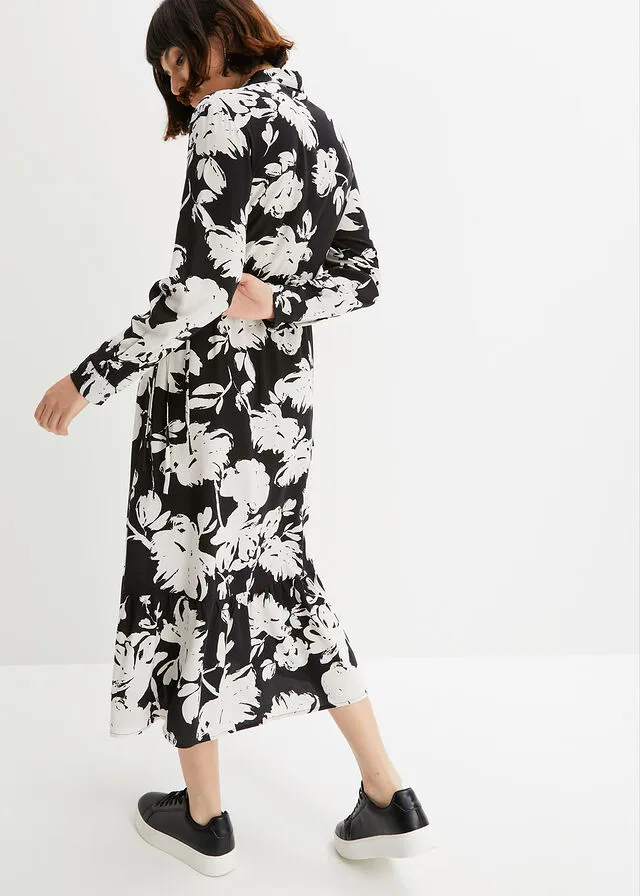 VESTIDO LARGO NEGROBLANCO LANA DE FLORES