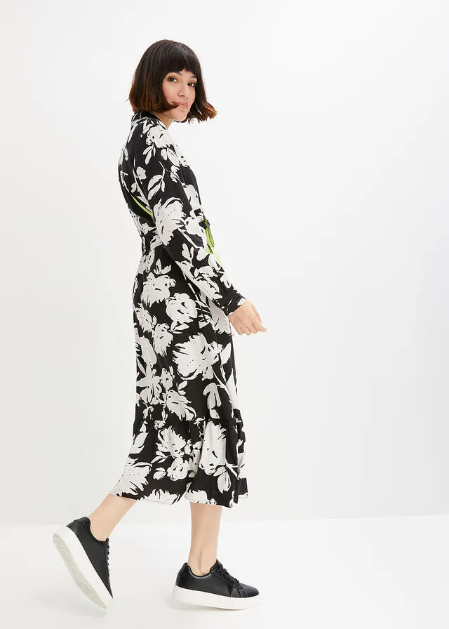 VESTIDO LARGO NEGROBLANCO LANA DE FLORES