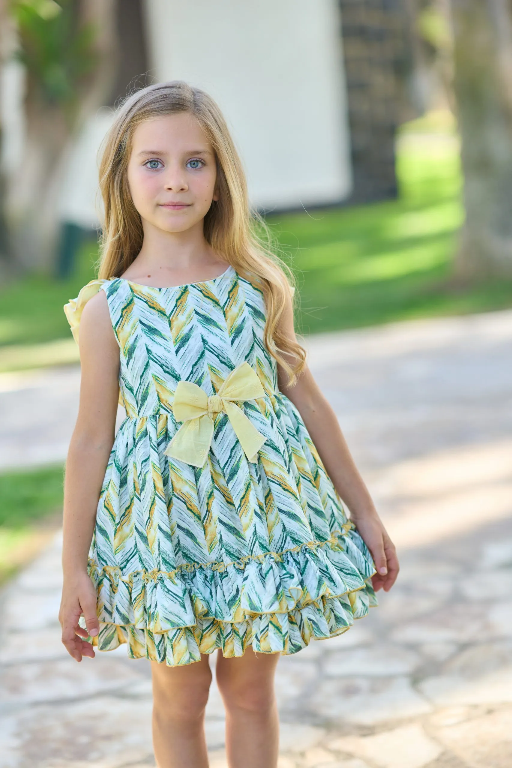 Vestido niña rayas verdes y amarillas