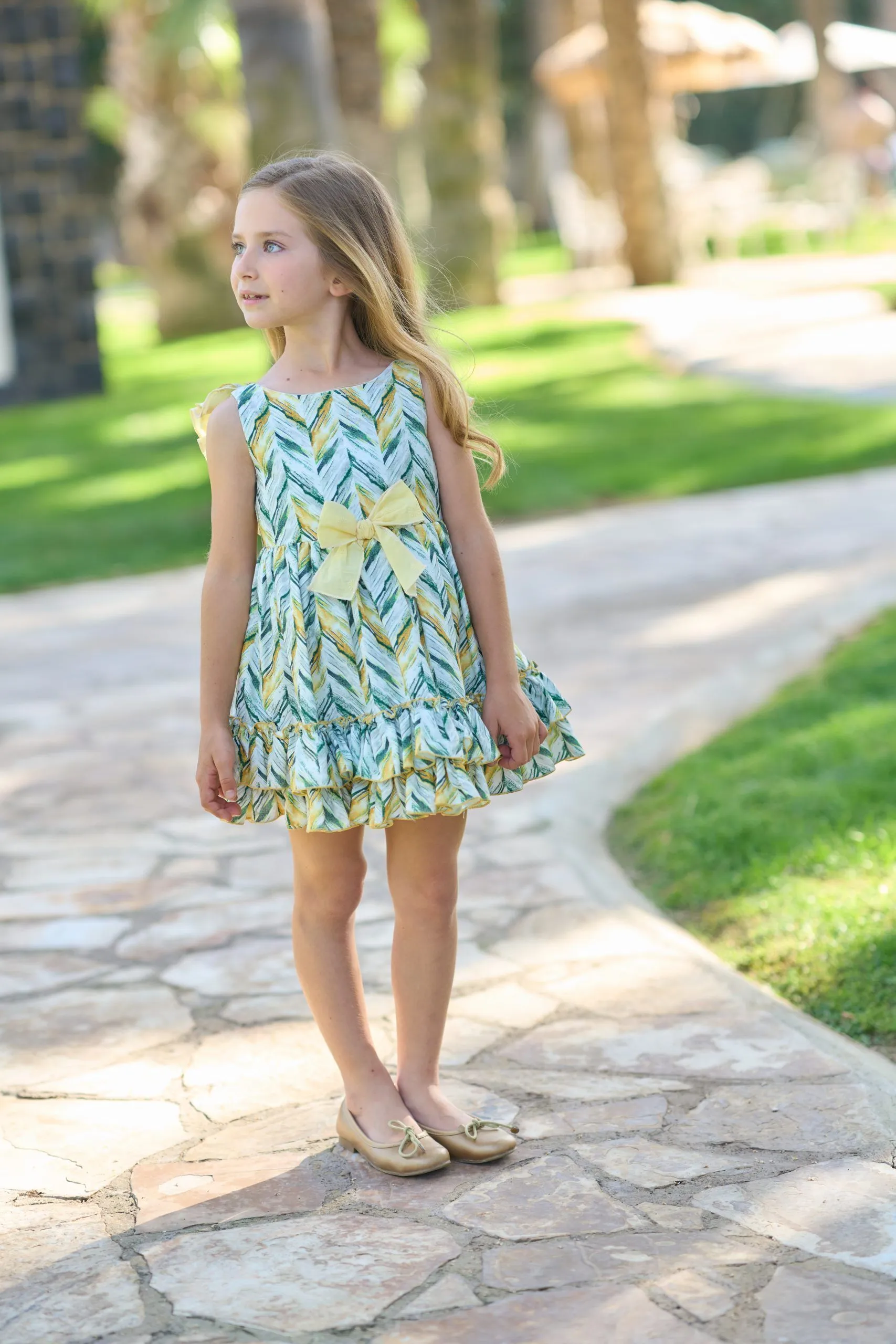 Vestido niña rayas verdes y amarillas