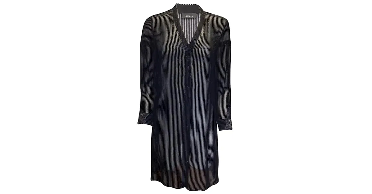 Vestido túnica de seda transparente y lúrex a rayas negras Akris Negro 