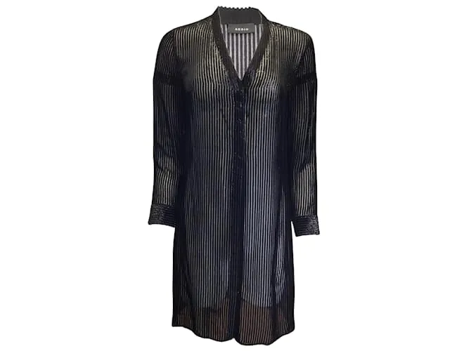 Vestido túnica de seda transparente y lúrex a rayas negras Akris Negro 