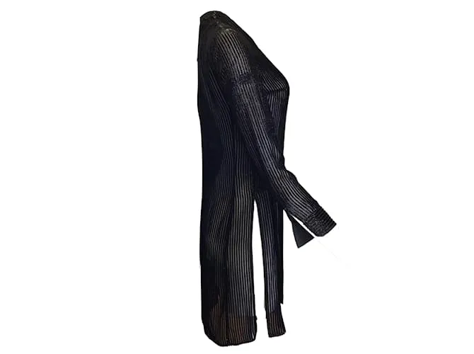 Vestido túnica de seda transparente y lúrex a rayas negras Akris Negro 