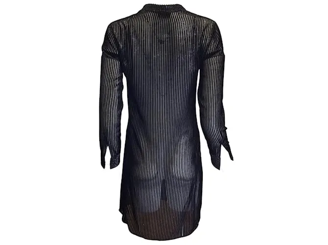 Vestido túnica de seda transparente y lúrex a rayas negras Akris Negro 